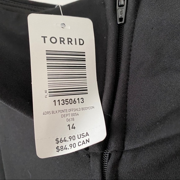 Torrid | Black Off-Shoulder Ponte Body Con Dress - Picture 4 of 8
